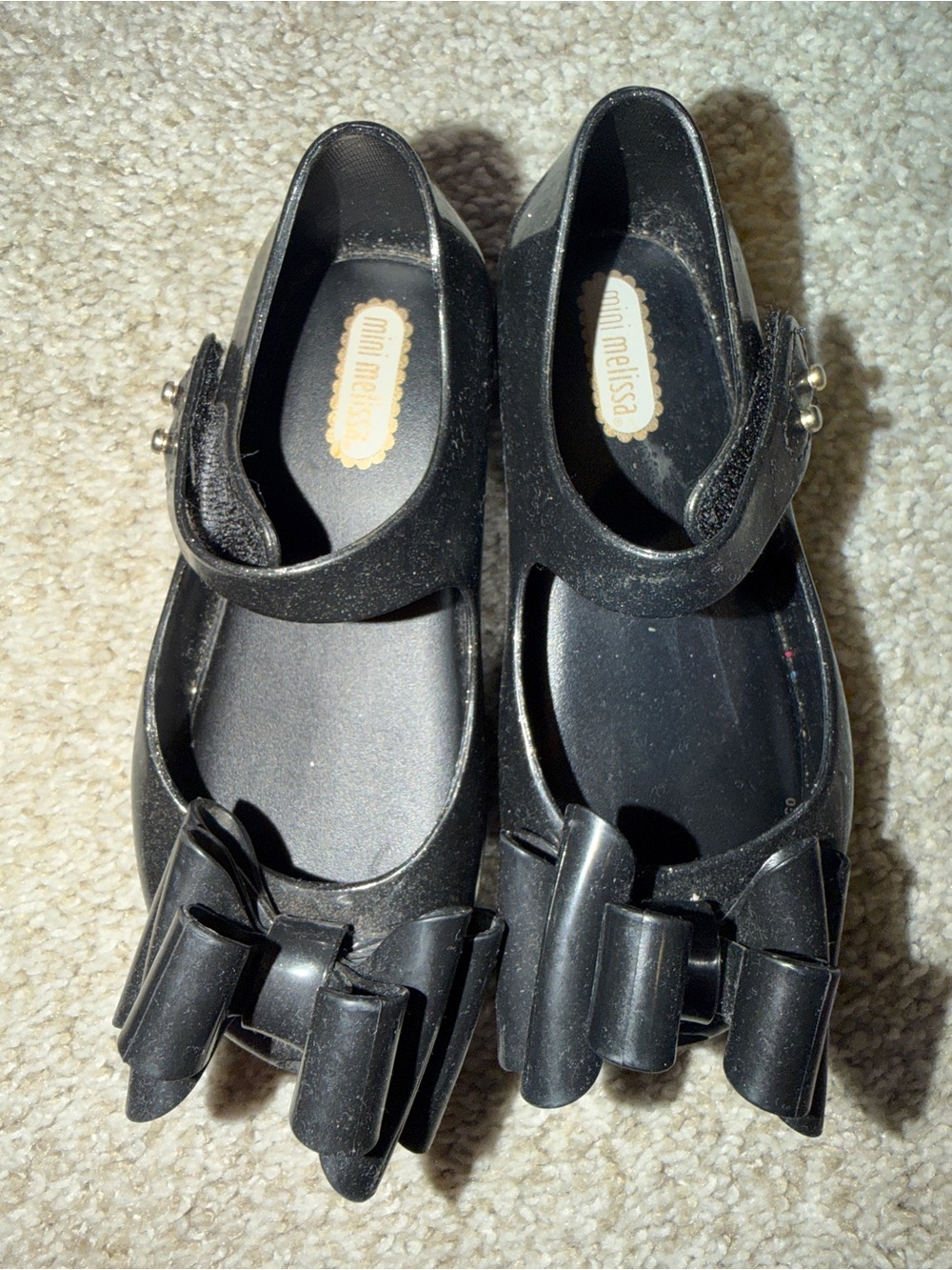 Mini Melissa Black Bow Mary Jane Flats with Ankle Strap